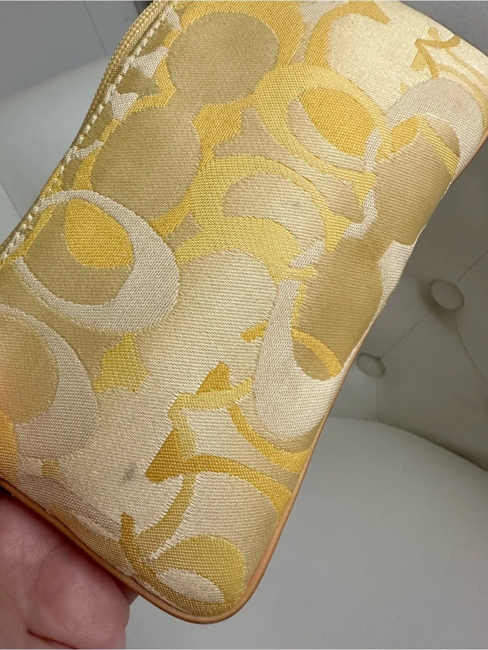 Coach Yellow Signature Canvas Wristlet with Leather Trim